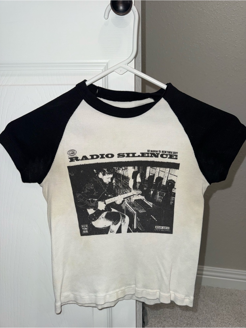 Brandy Melville Black & White 'Radio Silence' Raglan Crop Top